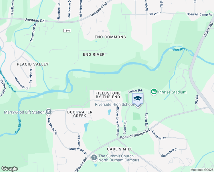 map of restaurants, bars, coffee shops, grocery stores, and more near 4 Misty Morning Court in Durham