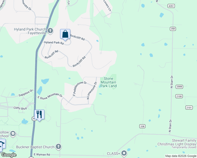 map of restaurants, bars, coffee shops, grocery stores, and more near 3206 East Crestline Place in Fayetteville