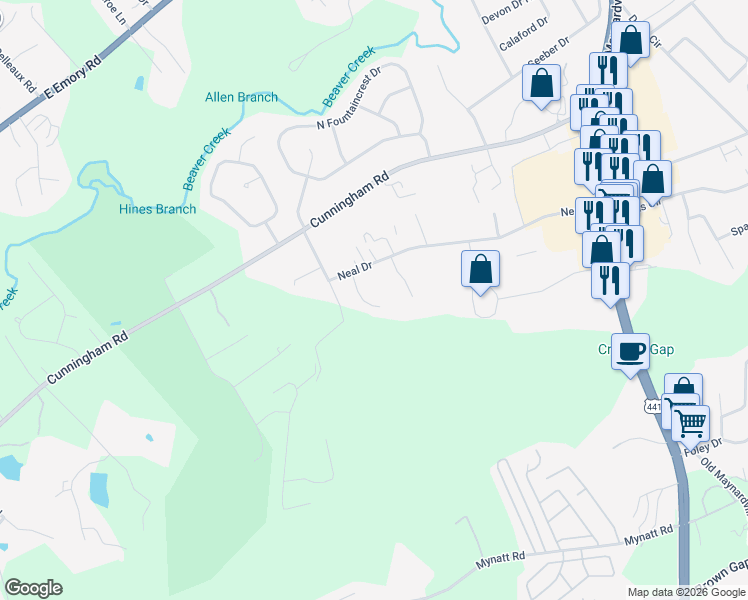 map of restaurants, bars, coffee shops, grocery stores, and more near 6818 Audrianna Lane in Knoxville