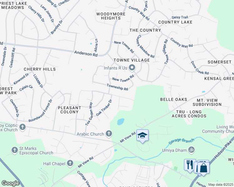 map of restaurants, bars, coffee shops, grocery stores, and more near 3372 Towneship Road in Nashville