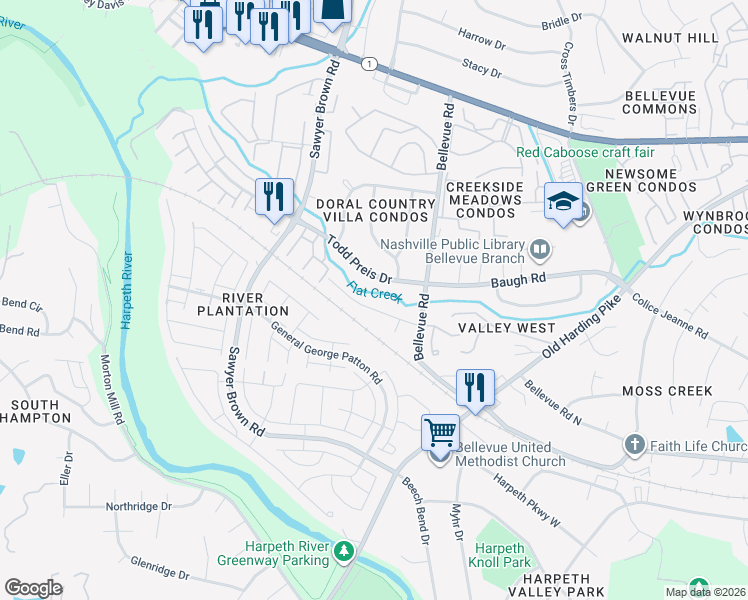 map of restaurants, bars, coffee shops, grocery stores, and more near 823 Todd Preis Drive in Nashville