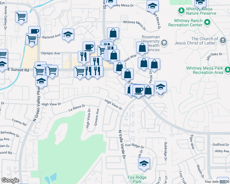 map of restaurants, bars, coffee shops, grocery stores, and more near 1947 Sundown Canyon Drive in Henderson
