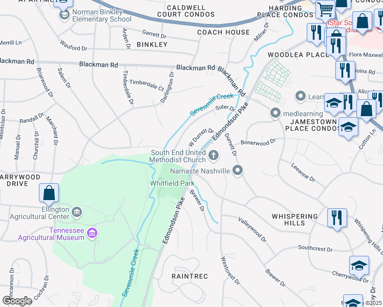 map of restaurants, bars, coffee shops, grocery stores, and more near 5016 West Durrett Drive in Nashville