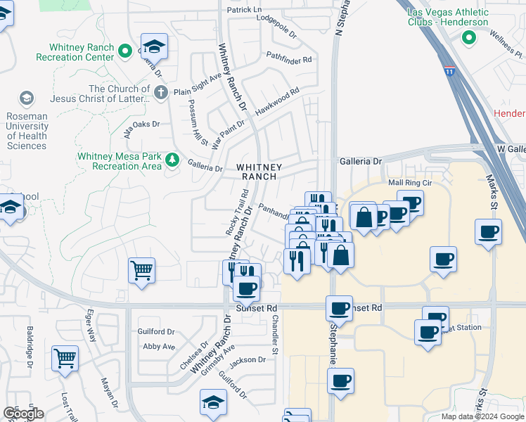 map of restaurants, bars, coffee shops, grocery stores, and more near 1458 Harmony Hill Drive in Henderson