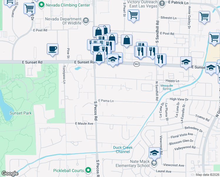 map of restaurants, bars, coffee shops, grocery stores, and more near 3540 Five Pennies Lane in Las Vegas