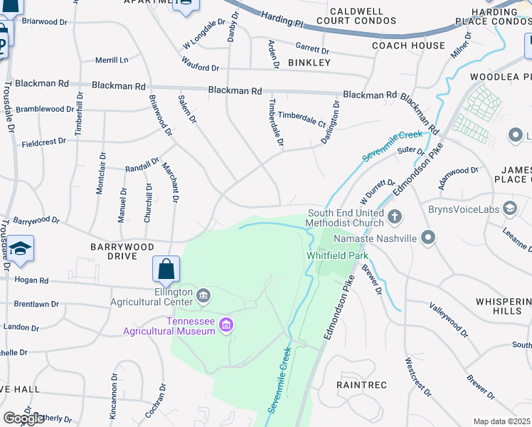 map of restaurants, bars, coffee shops, grocery stores, and more near 5025 Briarwood Drive in Nashville