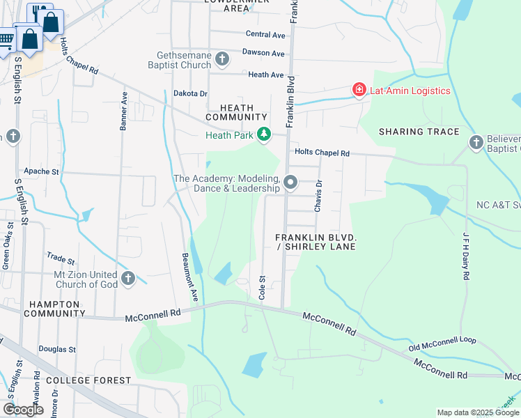 map of restaurants, bars, coffee shops, grocery stores, and more near 708 Cole Street in Greensboro