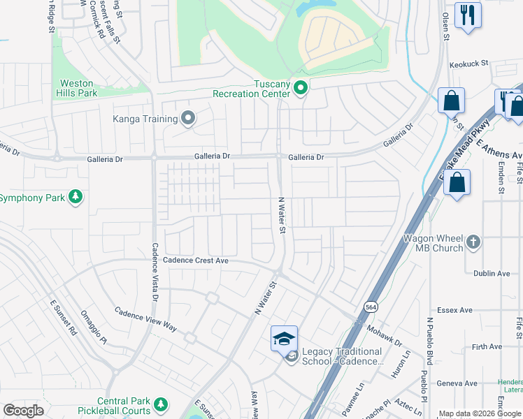 map of restaurants, bars, coffee shops, grocery stores, and more near 344 Heritage Bridge Avenue in Henderson