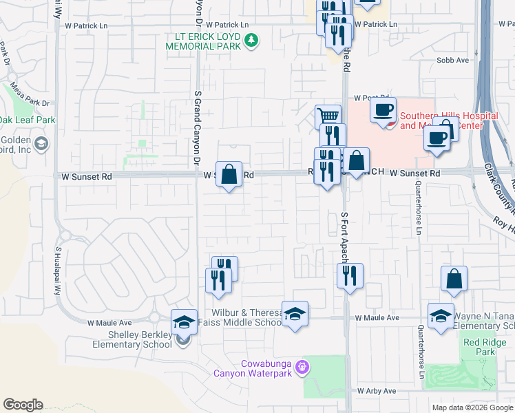 map of restaurants, bars, coffee shops, grocery stores, and more near 9651 Valmeyer Avenue in Las Vegas