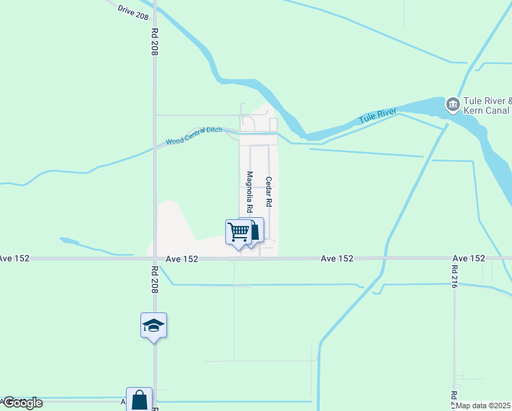 map of restaurants, bars, coffee shops, grocery stores, and more near 15382 Magnolia Road in Porterville