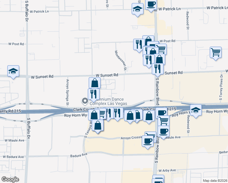 map of restaurants, bars, coffee shops, grocery stores, and more near 7101 West Sunset Road in Las Vegas