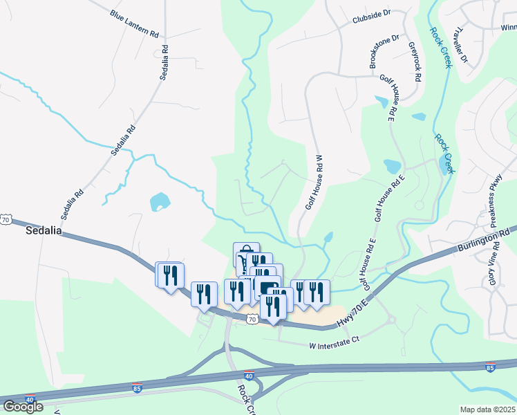 map of restaurants, bars, coffee shops, grocery stores, and more near 840 Creek Crossing Trail in Whitsett