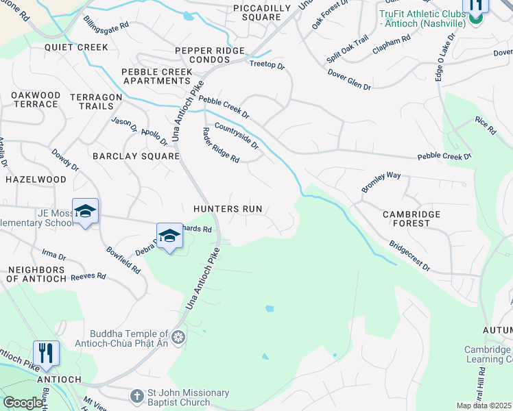map of restaurants, bars, coffee shops, grocery stores, and more near 1520 Brass Oak Trace in Nashville