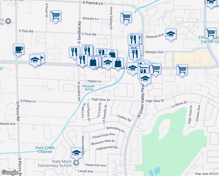 map of restaurants, bars, coffee shops, grocery stores, and more near 2011 Bluegill Way in Henderson