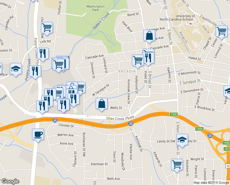 map of restaurants, bars, coffee shops, grocery stores, and more near 516 West Devonshire Street in Winston-Salem