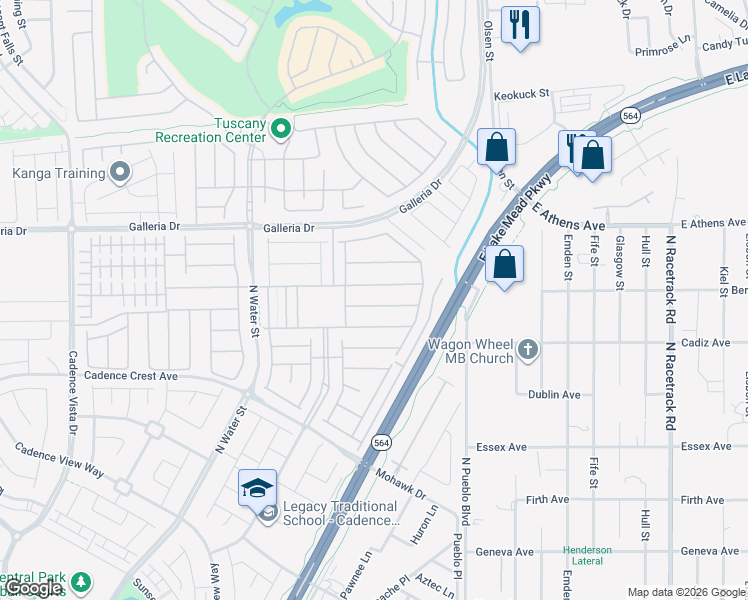 map of restaurants, bars, coffee shops, grocery stores, and more near 496 Sterling Falls Avenue in Henderson