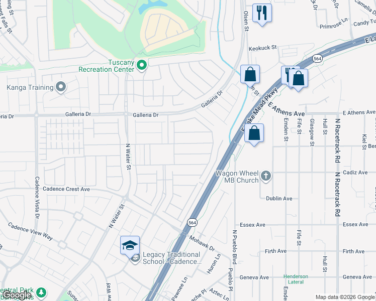 map of restaurants, bars, coffee shops, grocery stores, and more near 496 Sterling Falls Avenue in Henderson