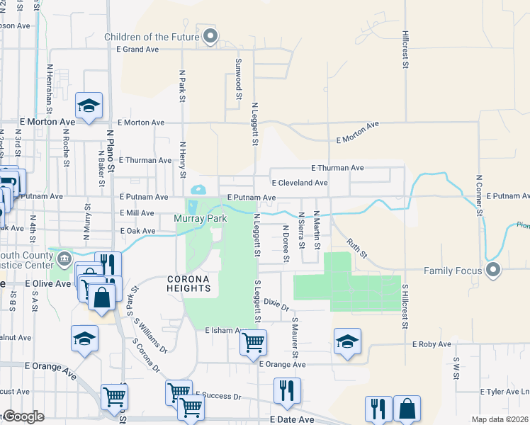map of restaurants, bars, coffee shops, grocery stores, and more near 885 East Putnam Avenue in Porterville