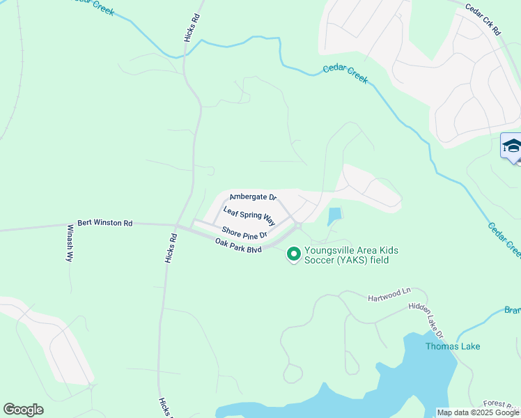 map of restaurants, bars, coffee shops, grocery stores, and more near 190 Ambergate Drive in Youngsville