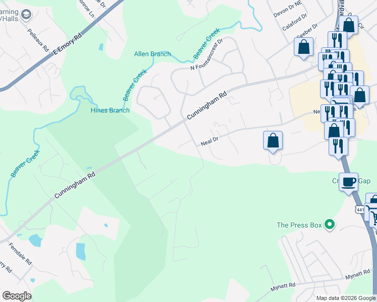 map of restaurants, bars, coffee shops, grocery stores, and more near 6901 Fraker Road in Knoxville