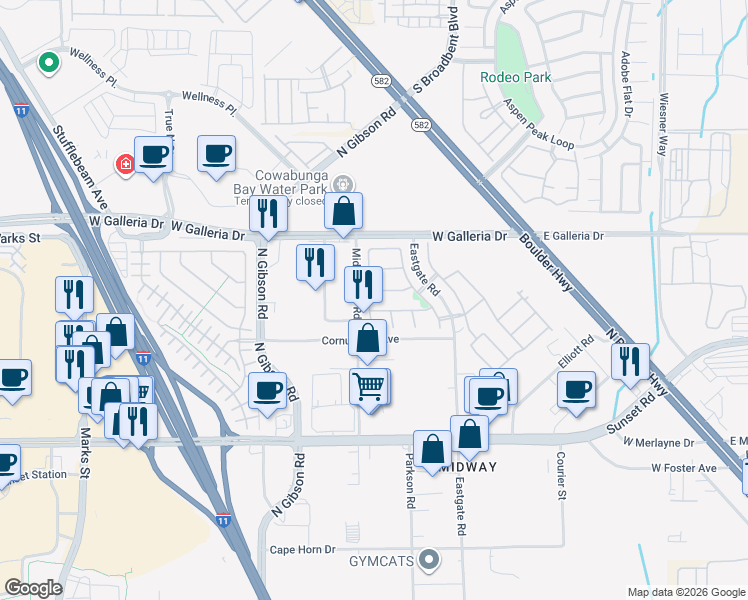 map of restaurants, bars, coffee shops, grocery stores, and more near 743 Blue Barrel Street in Henderson