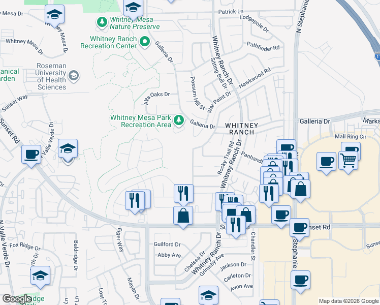 map of restaurants, bars, coffee shops, grocery stores, and more near 730 Rising Star Drive in Henderson