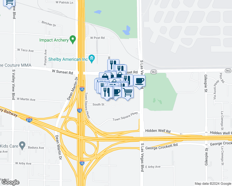 map of restaurants, bars, coffee shops, grocery stores, and more near 6605 South Las Vegas Boulevard in Las Vegas