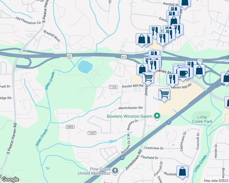 map of restaurants, bars, coffee shops, grocery stores, and more near 4781 Tatton Park Circle in Winston-Salem
