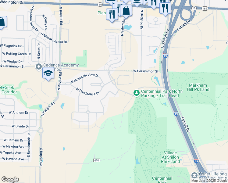 map of restaurants, bars, coffee shops, grocery stores, and more near 381 North Ainsley Loop in Fayetteville