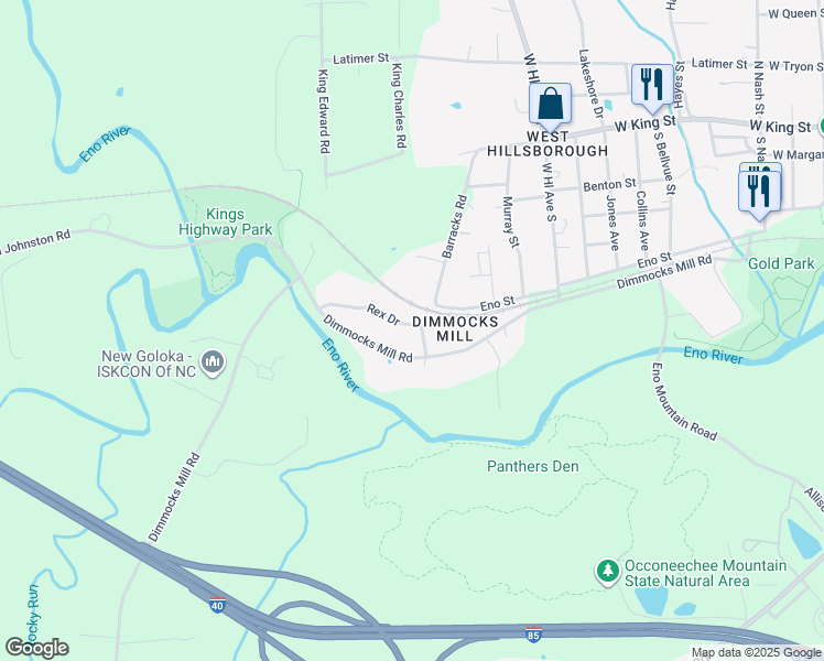 map of restaurants, bars, coffee shops, grocery stores, and more near 716 Rex Drive in Hillsborough