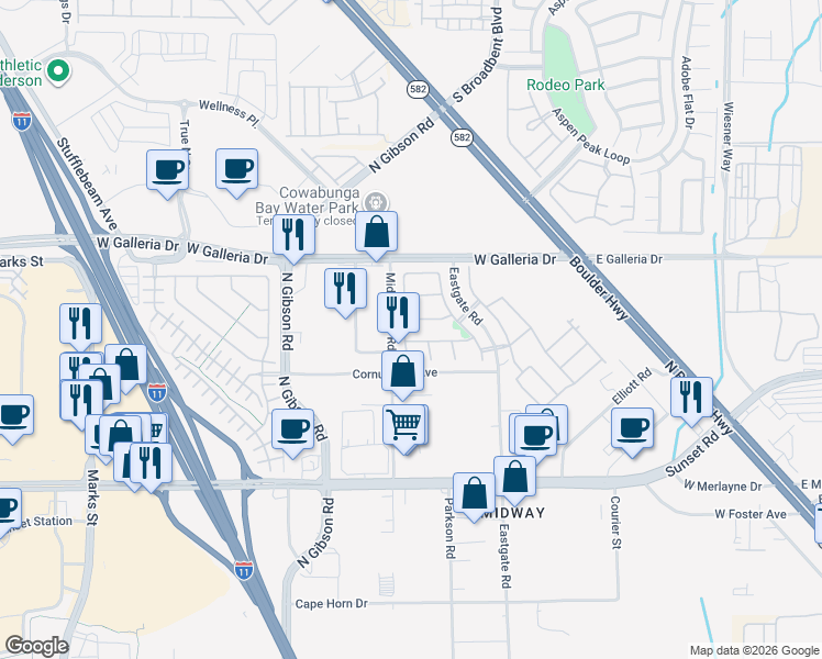 map of restaurants, bars, coffee shops, grocery stores, and more near 732 Blue Barrel Street in Henderson