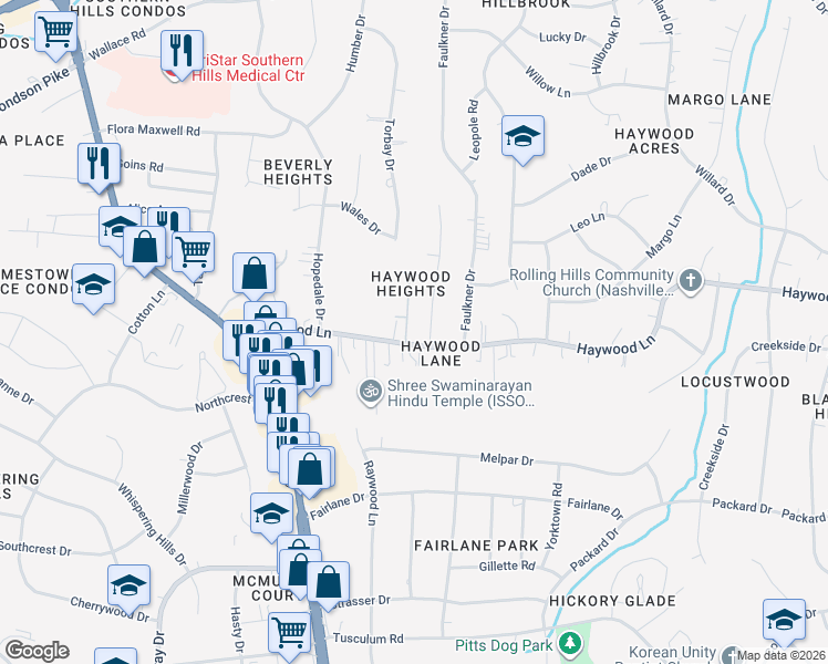 map of restaurants, bars, coffee shops, grocery stores, and more near 4008 Hollis Hill Drive in Nashville