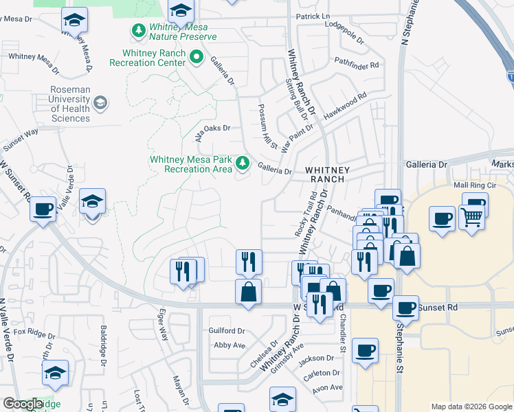 map of restaurants, bars, coffee shops, grocery stores, and more near 730 Rising Star Drive in Henderson