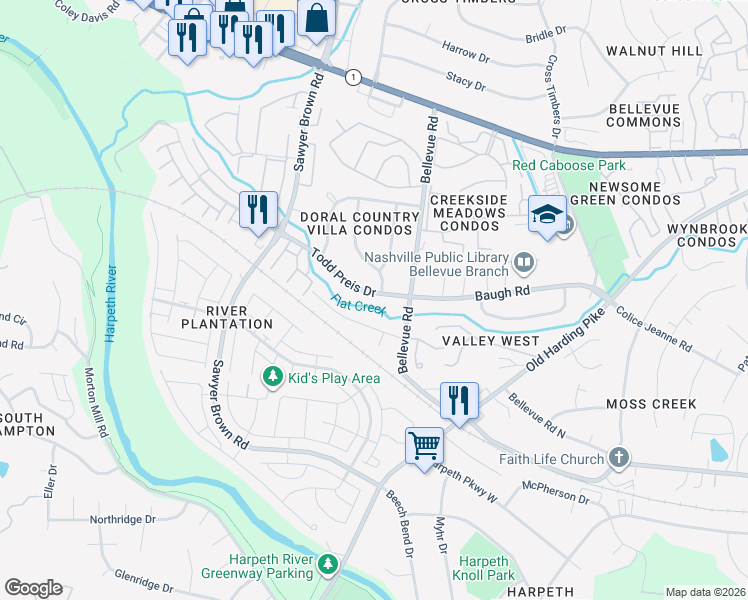 map of restaurants, bars, coffee shops, grocery stores, and more near 823 Todd Preis Drive in Nashville