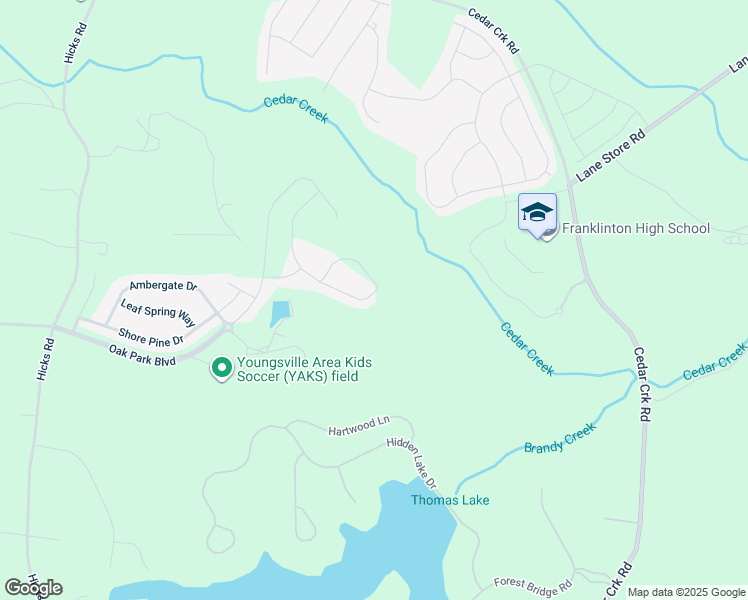 map of restaurants, bars, coffee shops, grocery stores, and more near 290 Rosewood Lane in Youngsville