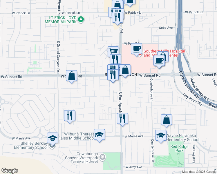 map of restaurants, bars, coffee shops, grocery stores, and more near 6566 Hillside Pine Street in Las Vegas