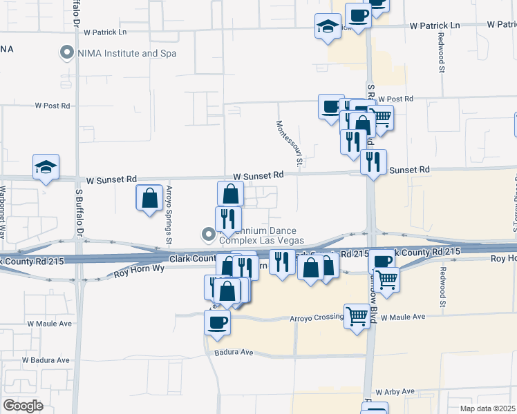 map of restaurants, bars, coffee shops, grocery stores, and more near 7255 West Sunset Road in Las Vegas