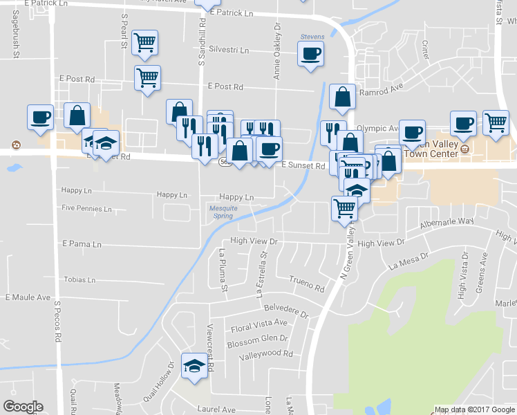 map of restaurants, bars, coffee shops, grocery stores, and more near 211 Bass Drive in Henderson