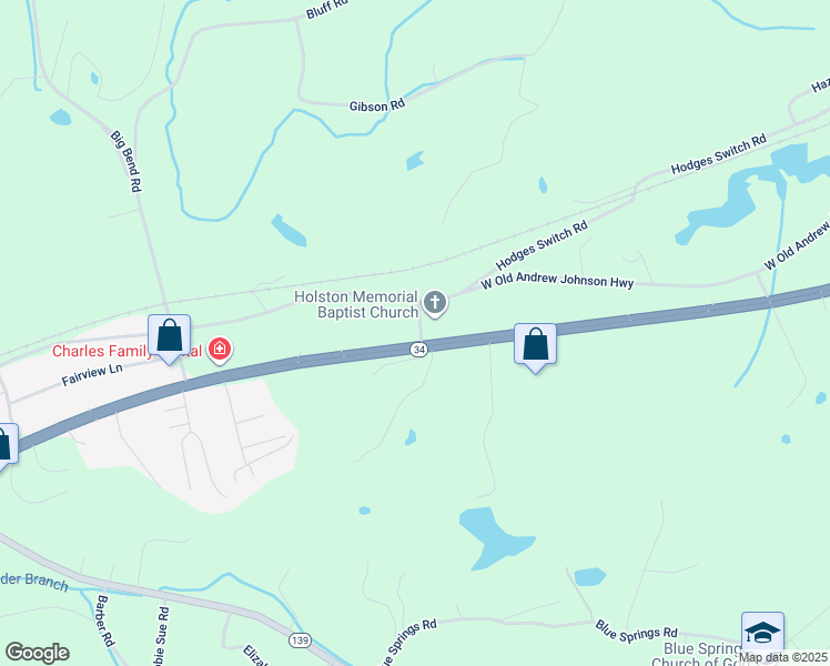 map of restaurants, bars, coffee shops, grocery stores, and more near 2570 West Highway 11E in Strawberry Plains