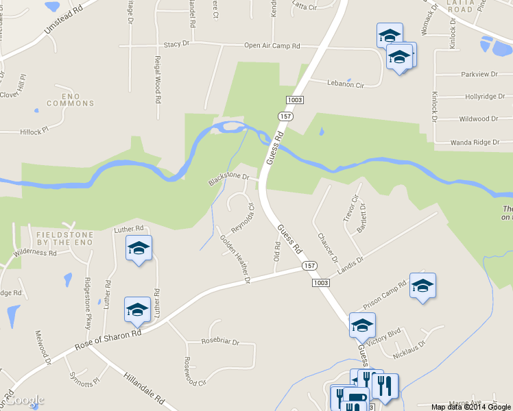 map of restaurants, bars, coffee shops, grocery stores, and more near 2905 Reynolda Circle in Durham