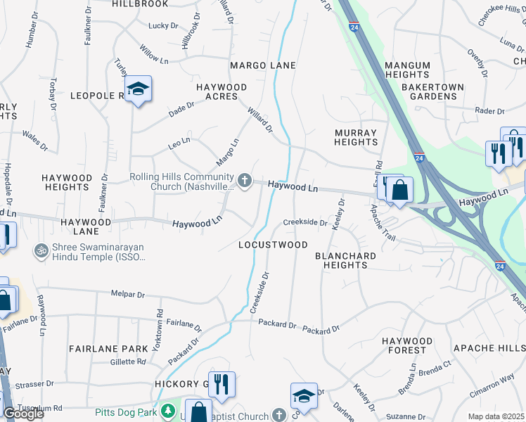 map of restaurants, bars, coffee shops, grocery stores, and more near 3910 West Valley Drive in Nashville
