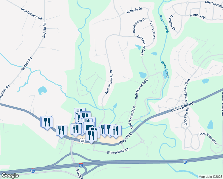 map of restaurants, bars, coffee shops, grocery stores, and more near 920 Golf House Road West in Whitsett