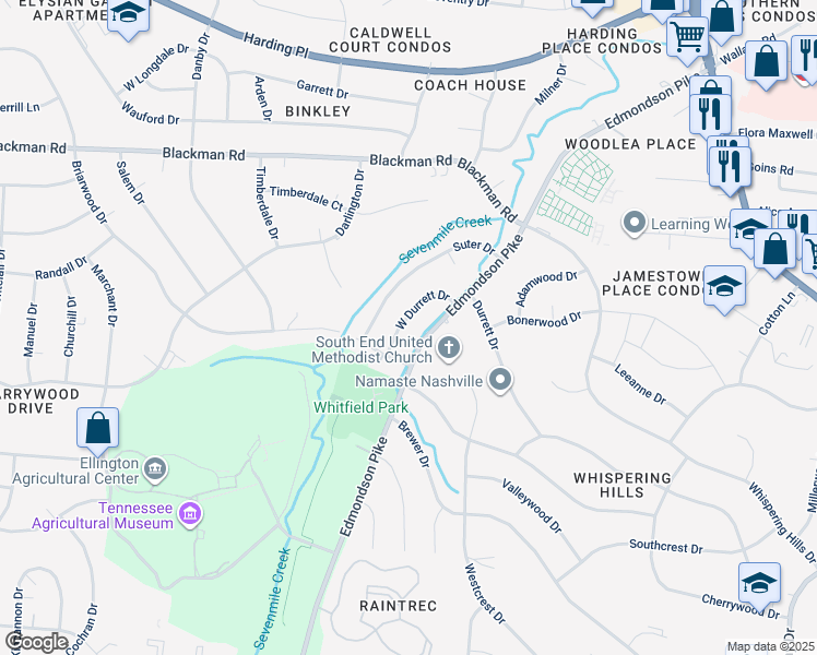 map of restaurants, bars, coffee shops, grocery stores, and more near 5016 West Durrett Drive in Nashville