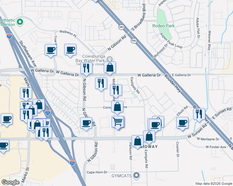 map of restaurants, bars, coffee shops, grocery stores, and more near 743 Blue Barrel Street in Henderson