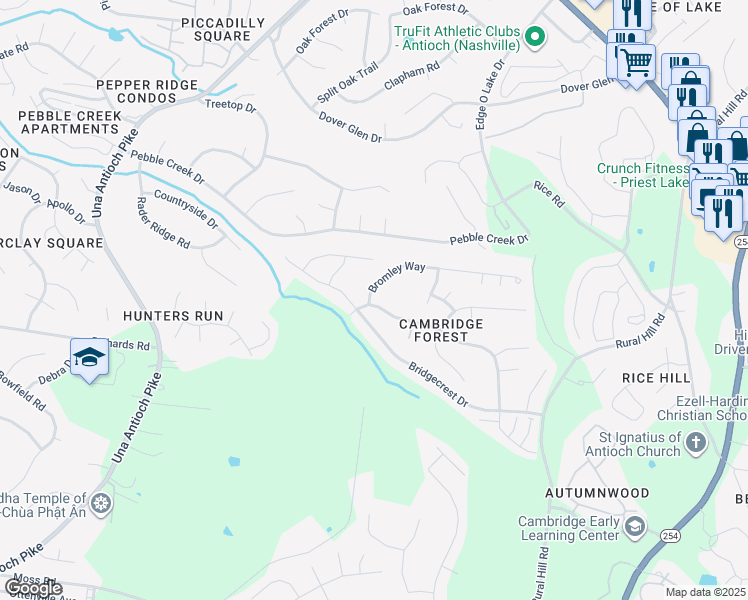 map of restaurants, bars, coffee shops, grocery stores, and more near 2452 Edencrest Drive in Nashville