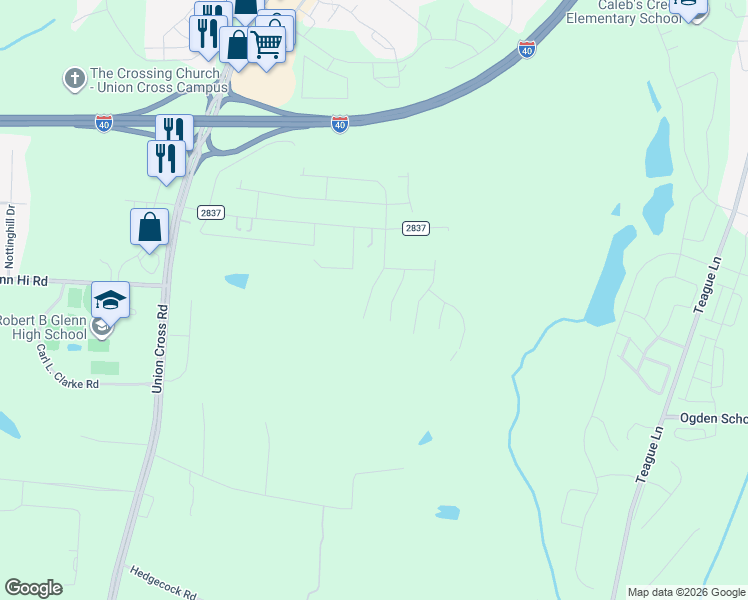 map of restaurants, bars, coffee shops, grocery stores, and more near 1610 Running Deer Drive in Kernersville