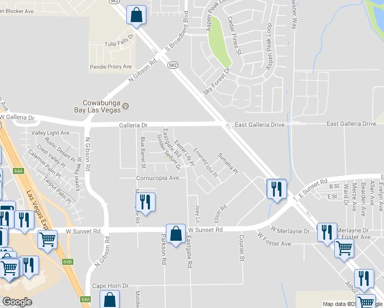 map of restaurants, bars, coffee shops, grocery stores, and more near 716 Easter Lily Place in Henderson