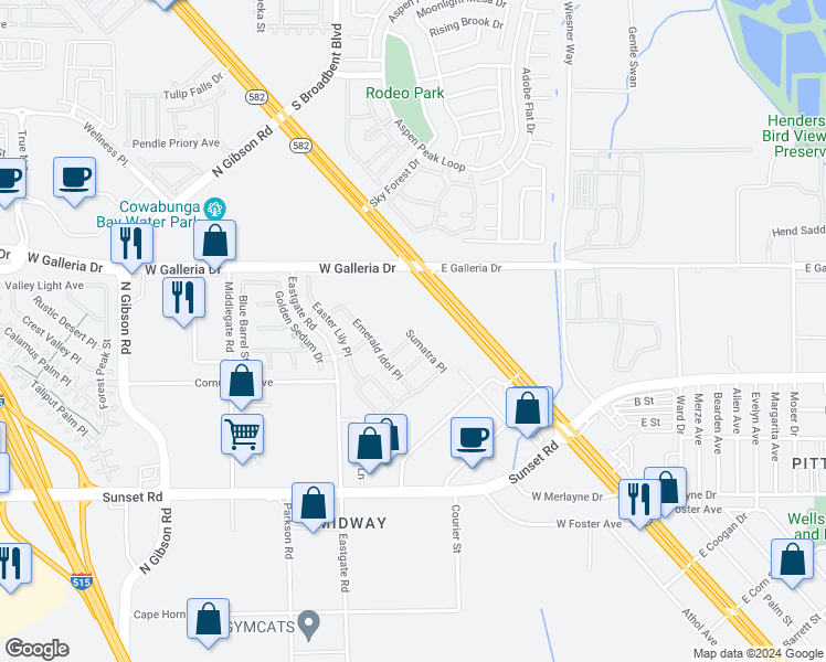 map of restaurants, bars, coffee shops, grocery stores, and more near 684 Sumatra Place in Henderson