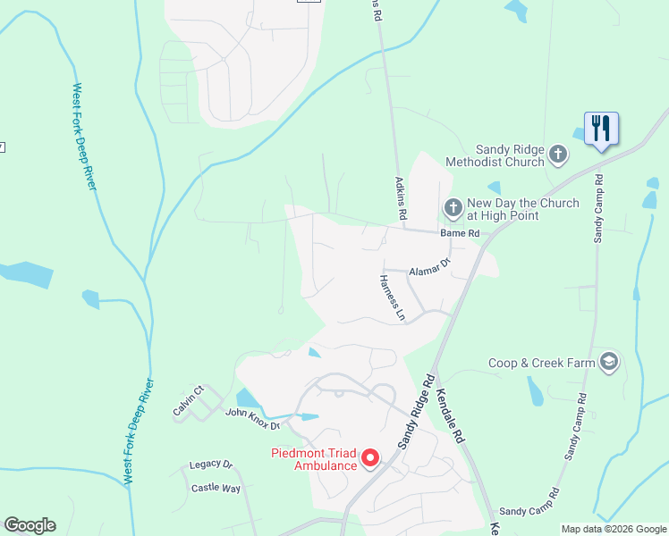 map of restaurants, bars, coffee shops, grocery stores, and more near 8707 Bame Road in Colfax