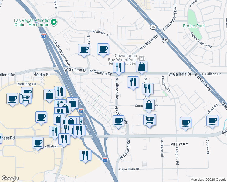map of restaurants, bars, coffee shops, grocery stores, and more near 770 Forest Peak Street in Henderson